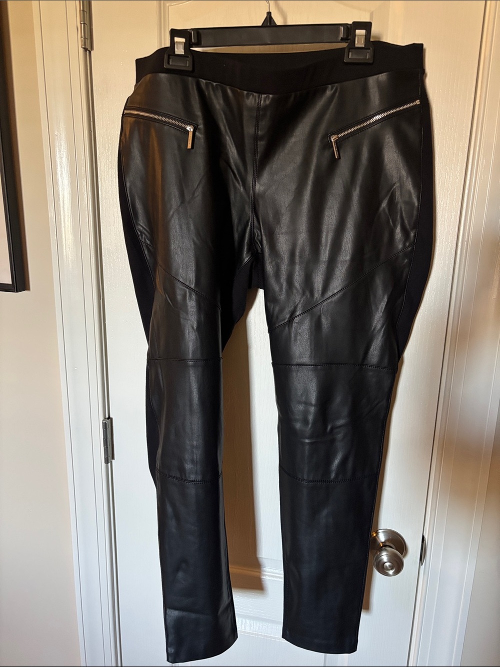 Women’s Black Faux Leather Pants with Zip Details